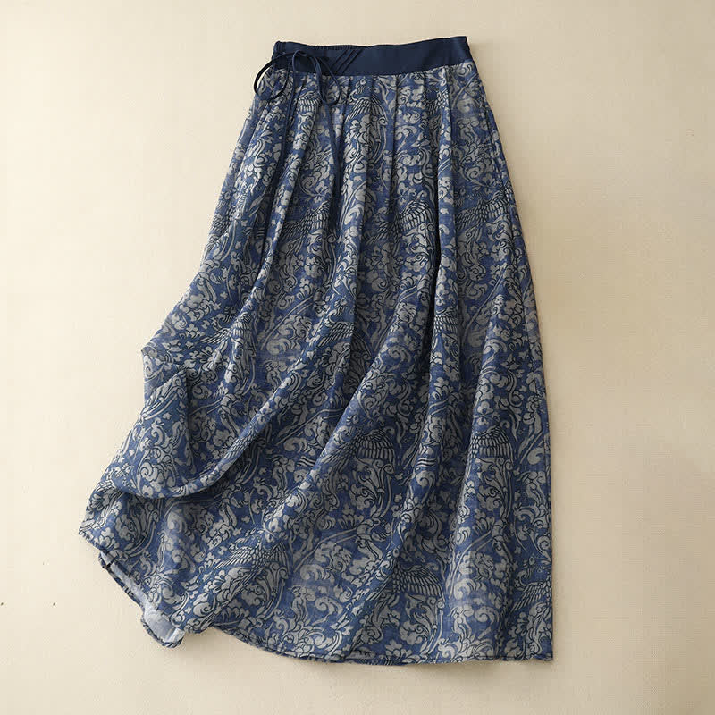 Buddha Stones Summer Drawstring Floral Print Lace-up Women's Skirts With Pockets - SteelBlue - US12,UK/AU16,EU44 (2XL) - image 10