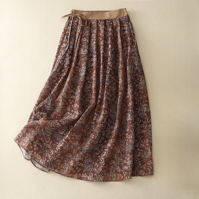 Buddha Stones Summer Drawstring Floral Print Lace-up Women's Skirts With Pockets - Maroon - US12,UK/AU16,EU44 (2XL) - image 0