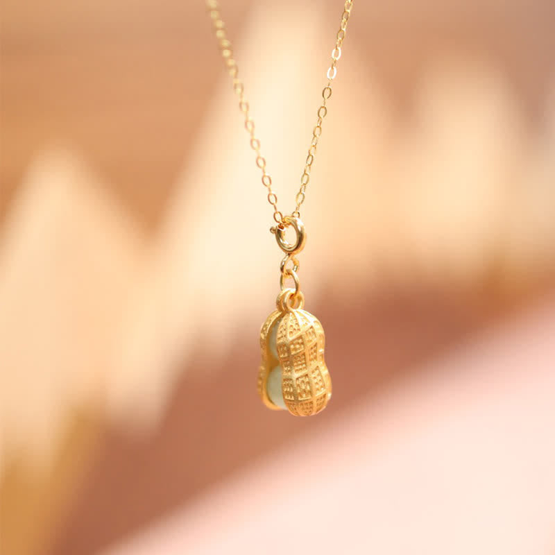 Buddha Stones 925 Sterling Silver Hetian Jade Peanut Good Things Happen Prosperity Necklace Pendant - image 2