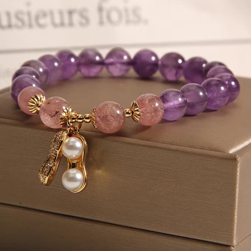 Buddha Stones Natural Amethyst Strawberry Quartz Peanut Good Things Happen Positive Bracelet - image 5