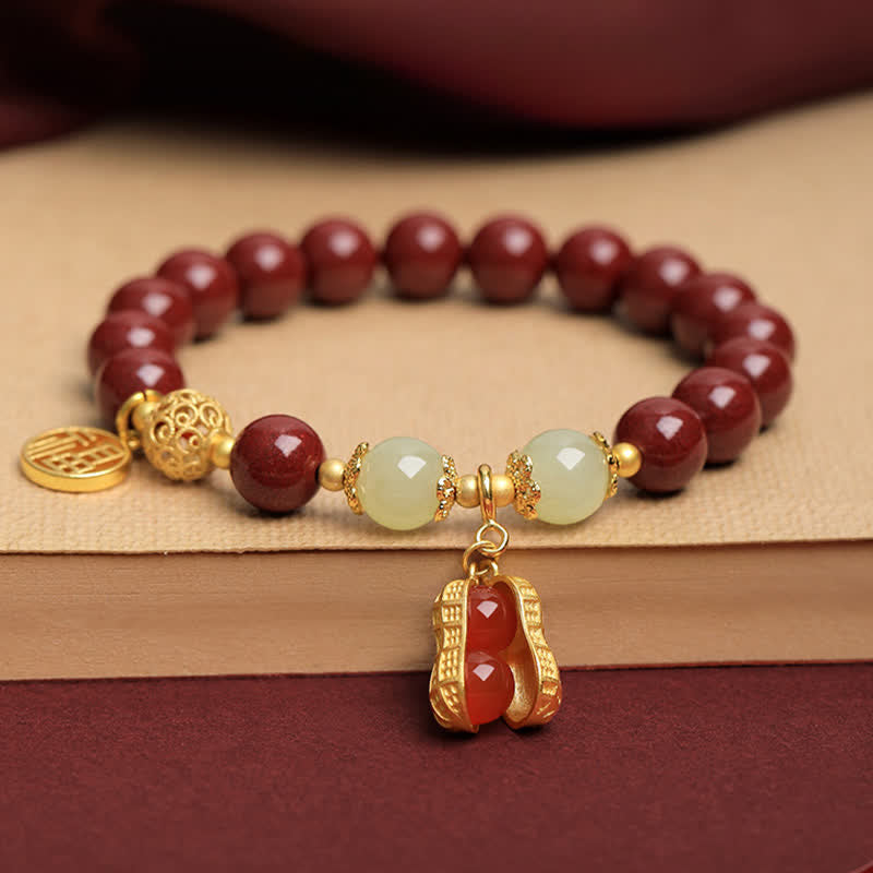 Buddha Stones Natural Cinnabar Fu Character Peanut Good Things Happen Blessing Bracelet - image 2