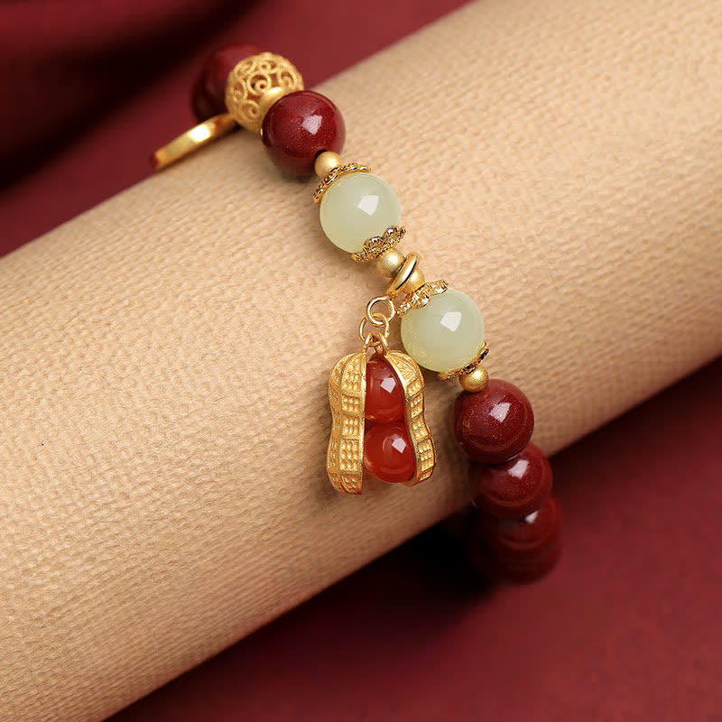 Buddha Stones Natural Cinnabar Fu Character Peanut Good Things Happen Blessing Bracelet - image 3