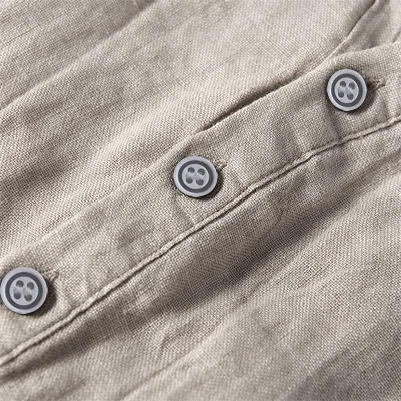 Buddha Stones Summer Half Buttons Rolled Sleeves Design Cotton Linen Men's Short Sleeve Shirt - image 10