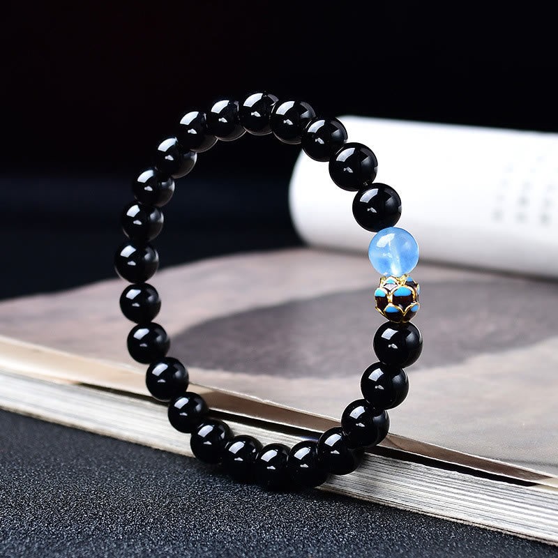 Buddha Stones Natural Black Obsidian Lotus Purification Bracelet - image 2