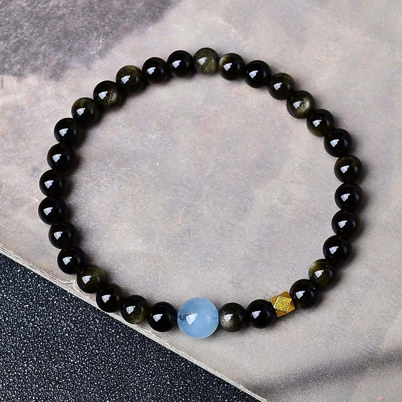 Buddha Stones Natural Gold Sheen Obsidian Beads Protection Bracelet - Gold Sheen Obsidian - 10mm(Wrist Circumference: 16-17cm) - image 1