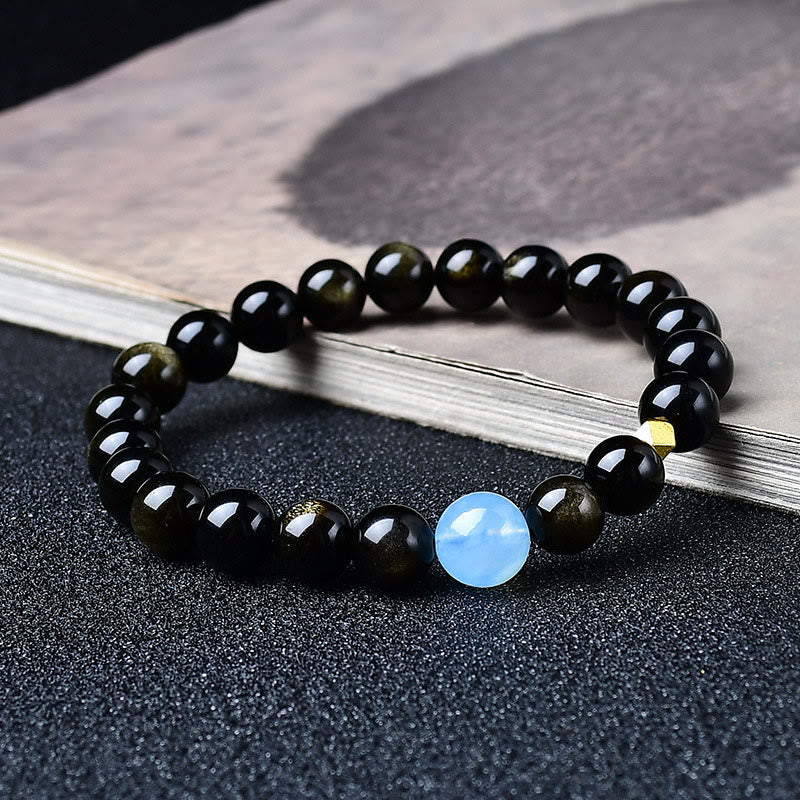 Buddha Stones Natural Gold Sheen Obsidian Beads Protection Bracelet - image 2