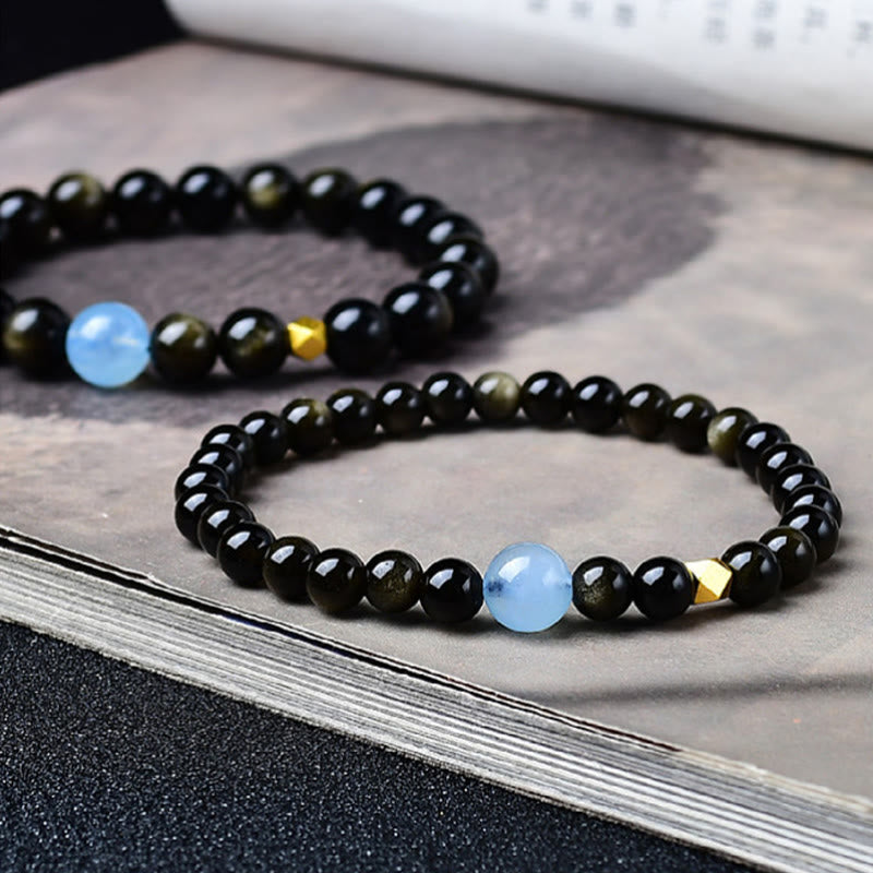 Buddha Stones Natural Gold Sheen Obsidian Beads Protection Bracelet - image 0