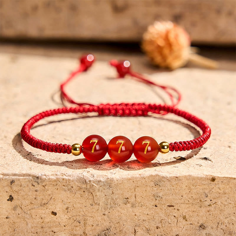 Buddha Stones Angel Number Red String Red Agate Beads Luck Braided Adjustable Bracelet - 777 Angel Number - Red String(Wrist Circumference 15-22cm) - image 20