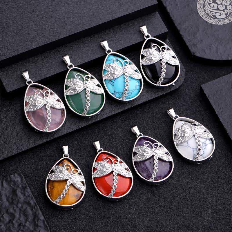 Buddha Stones Natural Green Aventurine Dragonfly Teardrop Shape Inlay Crystal Balance Necklace - image 24