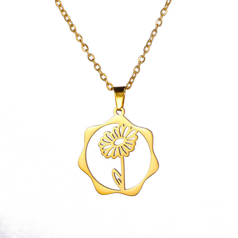 Buddha Stones Titanium Steel Birth Flower Lotus Enlightenment Pendant Necklace - Daisy - Golden Titanium Steel - image 15