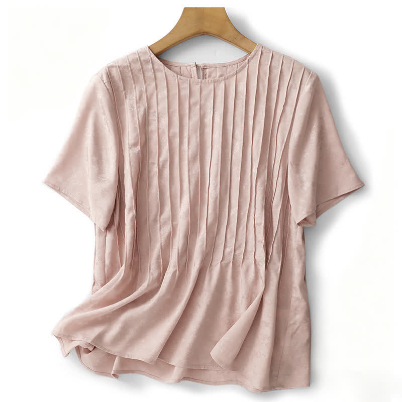 Buddha Stones Summer Elegant Pleated Solid Women's Short Sleeve T-Shirts - LightPink - US6,UK/AU10,EU38 (XL) - image 0