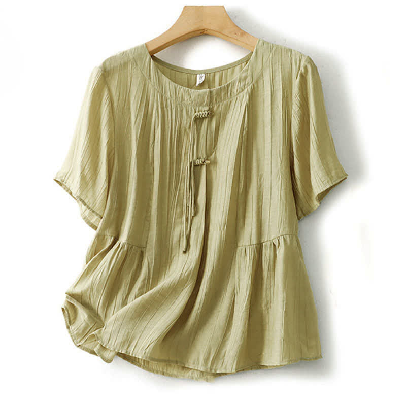 Buddha Stones Summer Boho Buttons Solid Crew Neck Women's Short Sleeve Shirt - DarkSeaGreen - US8-10,UK/AU12-14,EU40-42 (2XL) - image 7