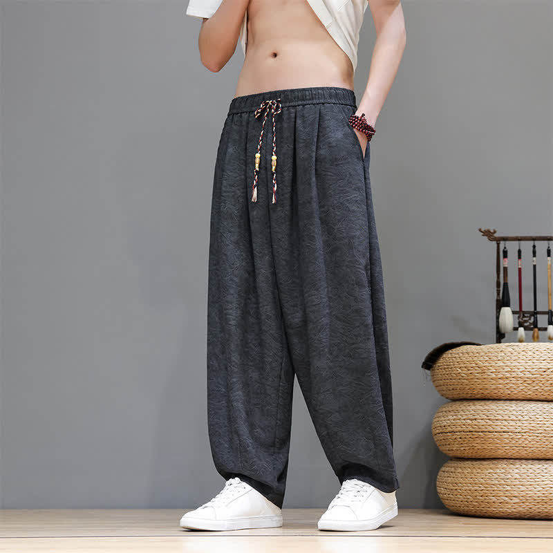 Buddha Stones Summer Bohemian Drawstring Solid Plant Pattern Men's Harem Pants With Pockets - DimGray - US/UK/AU48,EU58 (6XL) - image 9
