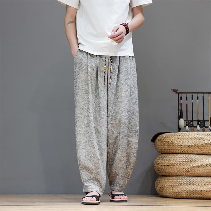 Buddha Stones Summer Bohemian Drawstring Solid Plant Pattern Men's Harem Pants With Pockets - LightGray - US/UK/AU48,EU58 (6XL) - image 19