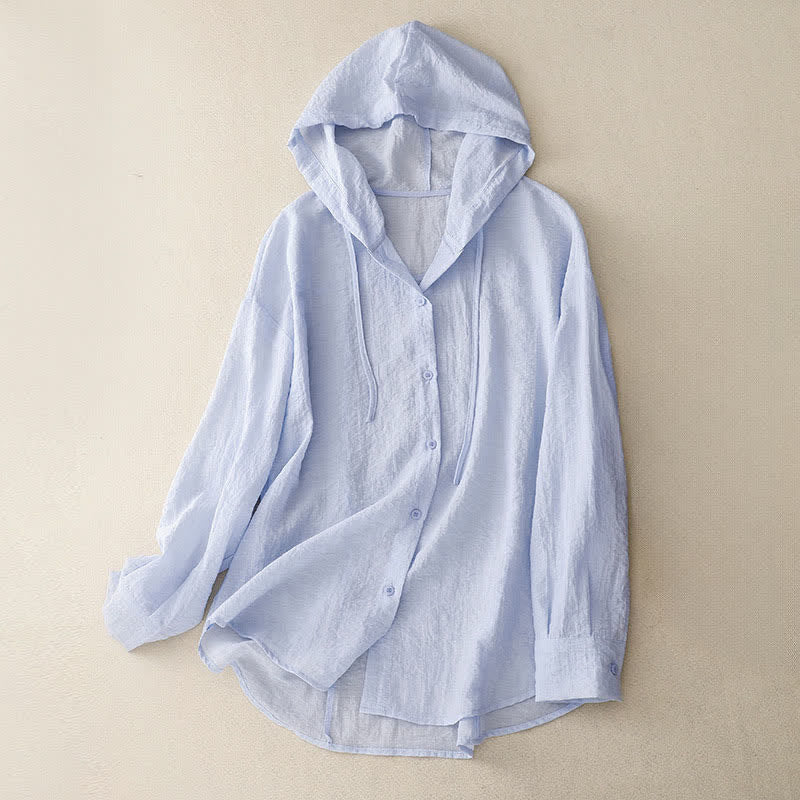 Buddha Stones Summer Casual Drawstring Solid Hooded Women's Long Sleeve Shirts - AliceBlue - US12,UK/AU16,EU44 (2XL) - image 0