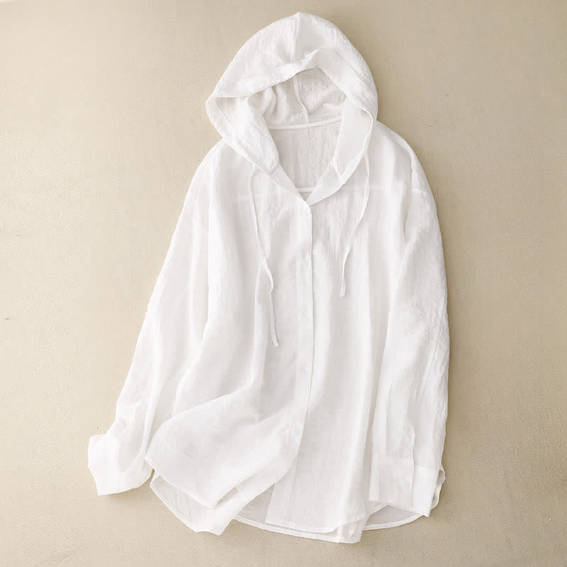 Buddha Stones Summer Casual Drawstring Solid Hooded Women's Long Sleeve Shirts - White - US12,UK/AU16,EU44 (2XL) - image 10
