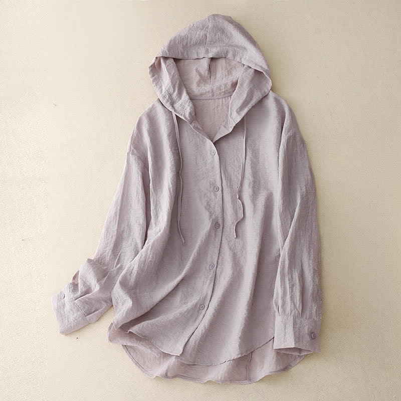 Buddha Stones Summer Casual Drawstring Solid Hooded Women's Long Sleeve Shirts - Thistle - US12,UK/AU16,EU44 (2XL) - image 16