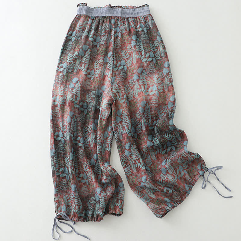 Buddha Stones Summer Bohemian Drawstring Leaf Print Women's Straight Leg Pants With Pockets - RosyBrown - US14,UK/AU18,EU46 (2XL) - image 0