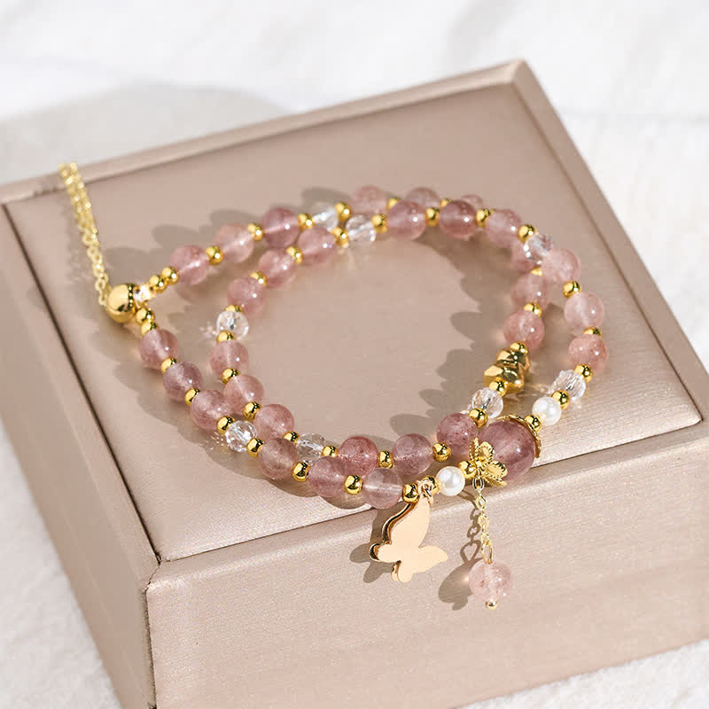 Buddha Stones Natural Strawberry Quartz Amethyst Double Wrap Positive Bracelet - image 3
