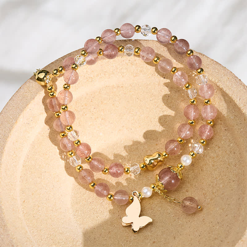 Buddha Stones Natural Strawberry Quartz Amethyst Double Wrap Positive Bracelet - image 4