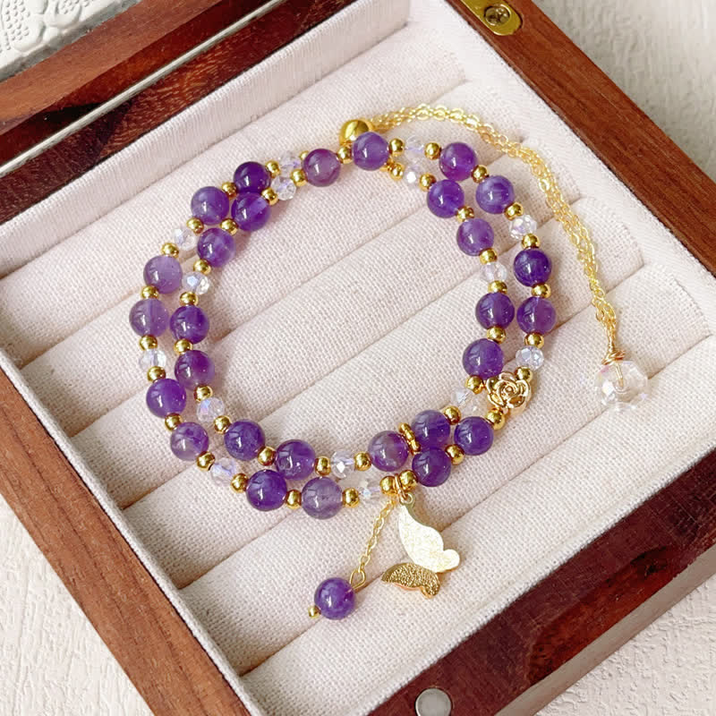 Buddha Stones Natural Strawberry Quartz Amethyst Double Wrap Positive Bracelet - Amethyst(Wrist Circumference:14–15 cm) - image 9
