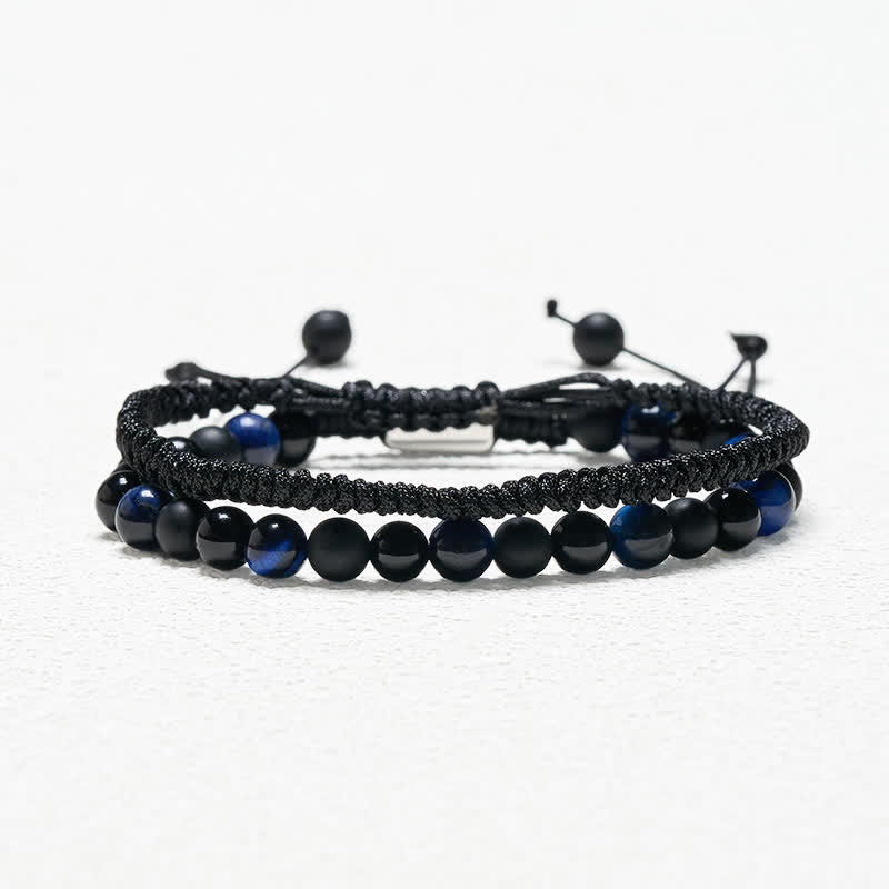 Buddha Stones 2Pcs Natural Tiger Eye Black Obsidian Protection String Bracelet - image 15