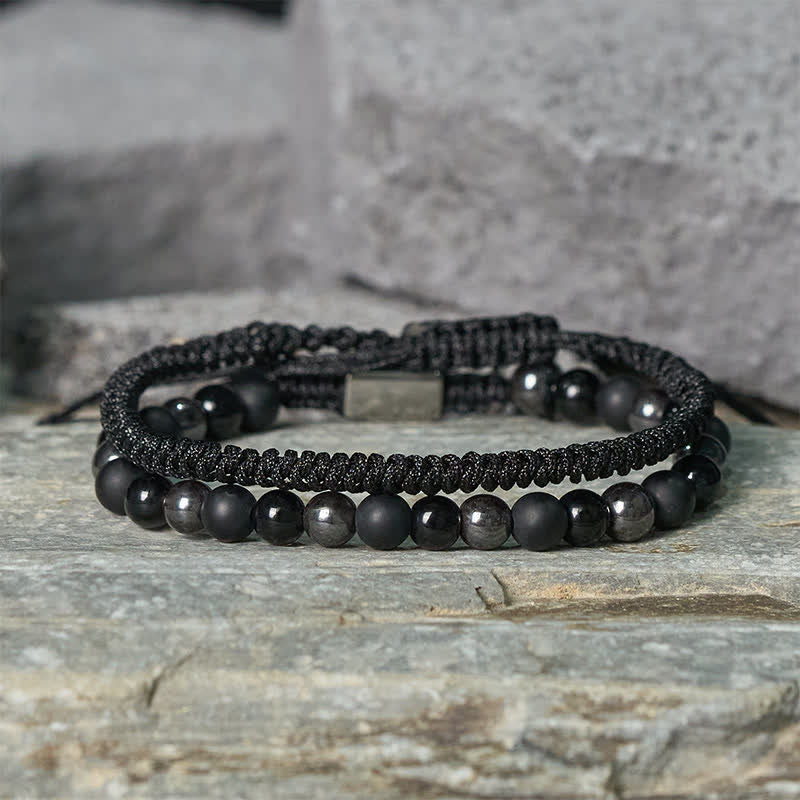 Buddha Stones 2Pcs Natural Tiger Eye Black Obsidian Protection String Bracelet - image 9