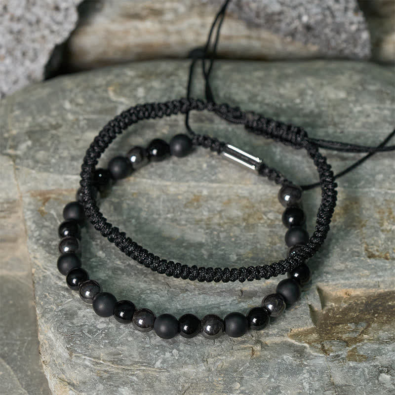 Buddha Stones 2Pcs Natural Tiger Eye Black Obsidian Protection String Bracelet - image 10