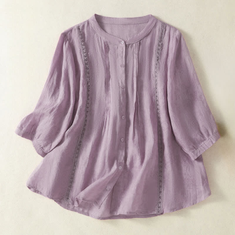 Buddha Stones Summer Vintage Button-Up Solid Women's Elbow-Length Sleeve Shirts - Thistle - US8-10,UK/AU12-14,EU40-42 (2XL) - image 19