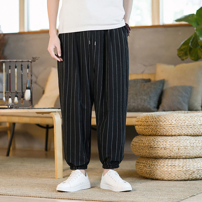 Buddha Stones Summer Casual Drawstring Striped Men's Harem Pants With Pockets - Black - US/UK/AU50,EU60 (5XL) - image 9