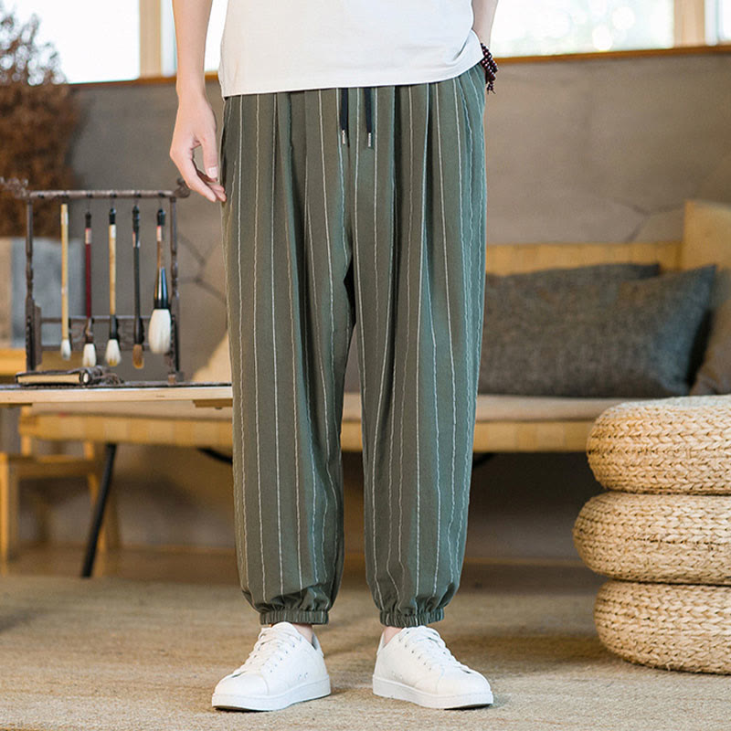 Buddha Stones Summer Casual Drawstring Striped Men's Harem Pants With Pockets - DarkOliveGreen - US/UK/AU50,EU60 (5XL) - image 32