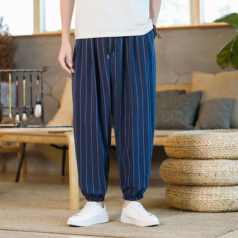 Buddha Stones Summer Casual Drawstring Striped Men's Harem Pants With Pockets - Navy - US/UK/AU50,EU60 (5XL) - image 19