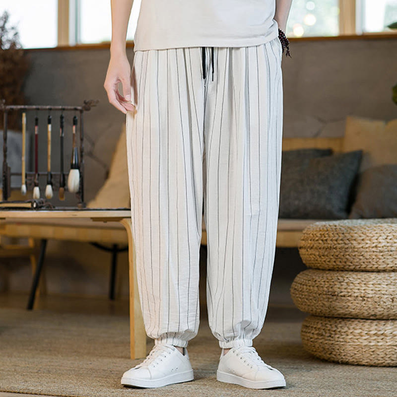 Buddha Stones Summer Casual Drawstring Striped Men's Harem Pants With Pockets - WhiteSmoke - US/UK/AU50,EU60 (5XL) - image 42
