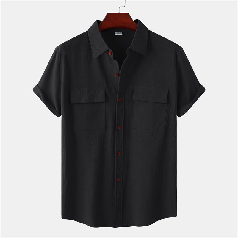 Buddha Stones Summer Casual Solid Buttons Men's Short Sleeve Shirts With Decorative Pockets - Black - US/UK/AU46,EU56 (3XL) - image 8