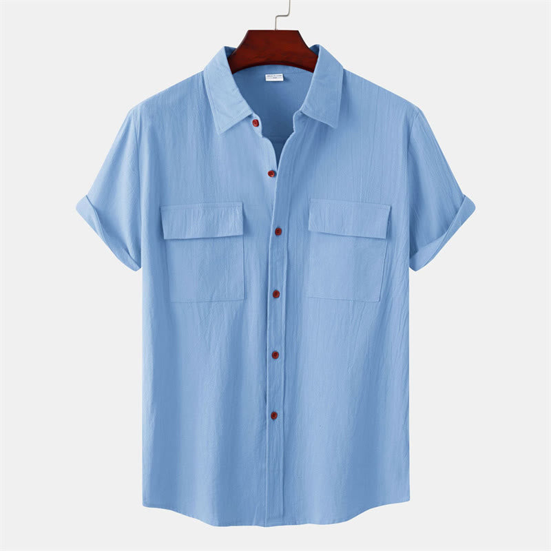 Buddha Stones Summer Casual Solid Buttons Men's Short Sleeve Shirts With Decorative Pockets - LightSkyBlue - US/UK/AU46,EU56 (3XL) - image 15