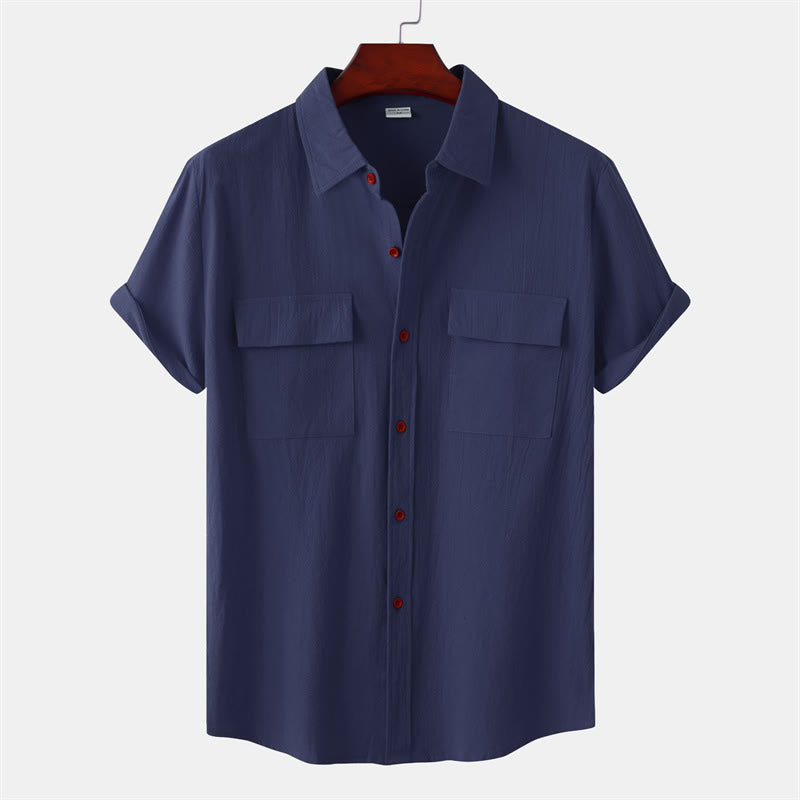 Buddha Stones Summer Casual Solid Buttons Men's Short Sleeve Shirts With Decorative Pockets - MidnightBlue - US/UK/AU46,EU56 (3XL) - image 22