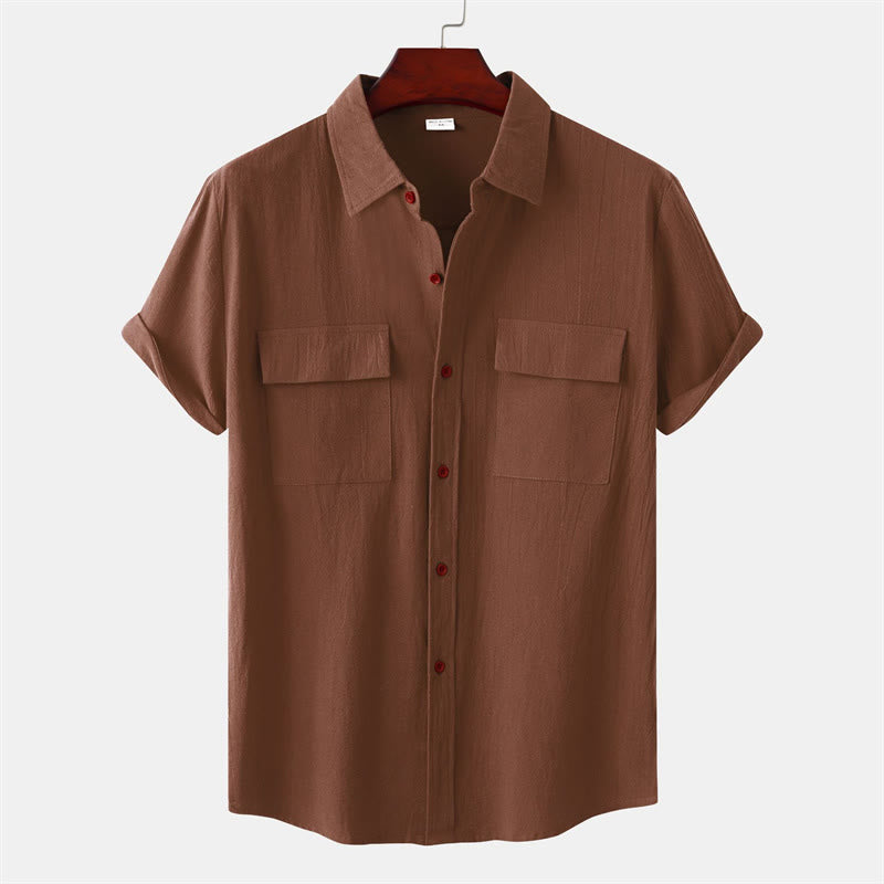 Buddha Stones Summer Casual Solid Buttons Men's Short Sleeve Shirts With Decorative Pockets - Sienna - US/UK/AU46,EU56 (3XL) - image 29