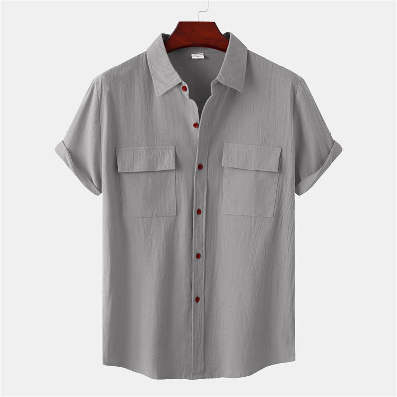 Buddha Stones Summer Casual Solid Buttons Men's Short Sleeve Shirts With Decorative Pockets - LightGray - US/UK/AU46,EU56 (3XL) - image 36
