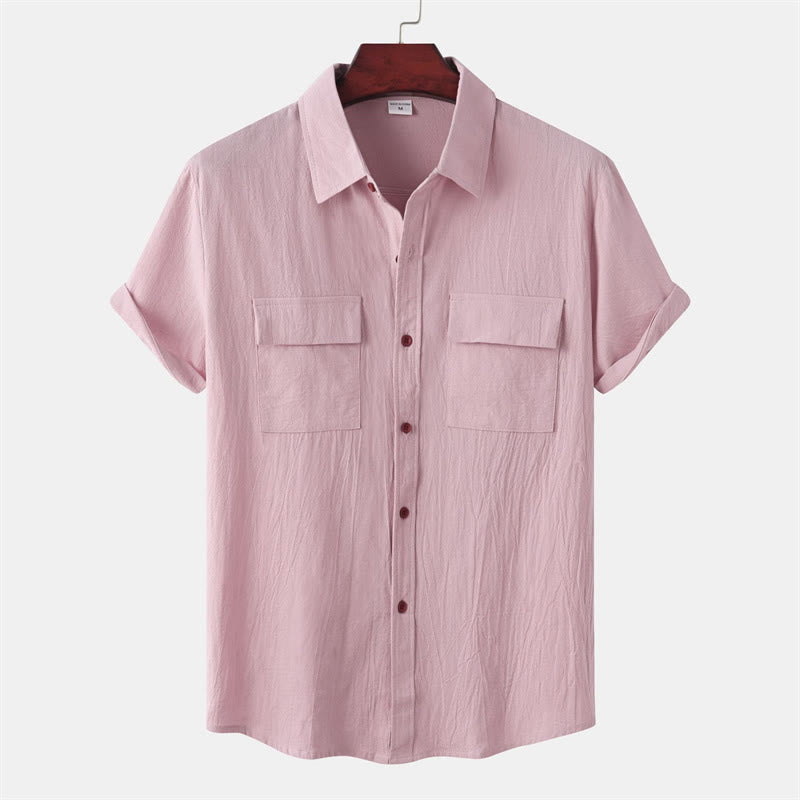 Buddha Stones Summer Casual Solid Buttons Men's Short Sleeve Shirts With Decorative Pockets - LightPink - US/UK/AU46,EU56 (3XL) - image 43