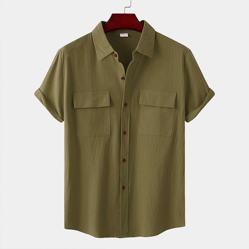 Buddha Stones Summer Casual Solid Buttons Men's Short Sleeve Shirts With Decorative Pockets - DarkGreen - US/UK/AU46,EU56 (3XL) - image 57