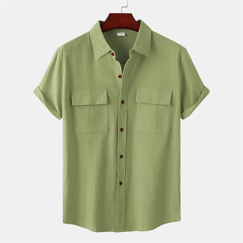 Buddha Stones Summer Casual Solid Buttons Men's Short Sleeve Shirts With Decorative Pockets - OliveDrab - US/UK/AU46,EU56 (3XL) - image 64