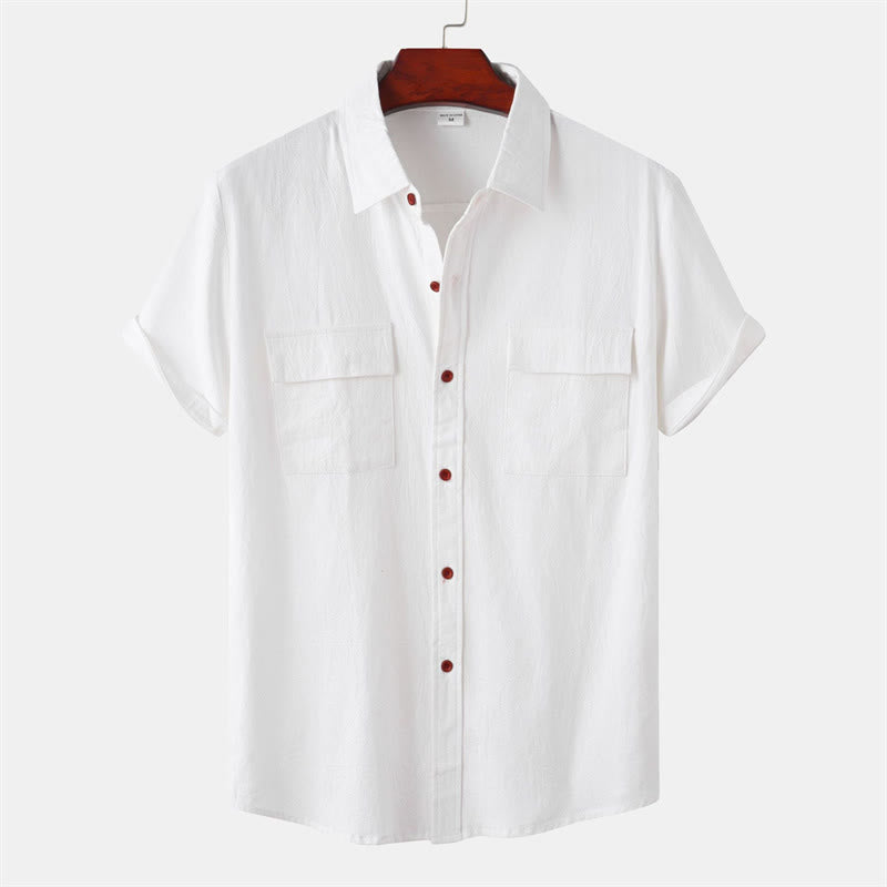 Buddha Stones Summer Casual Solid Buttons Men's Short Sleeve Shirts With Decorative Pockets - White - US/UK/AU46,EU56 (3XL) - image 78