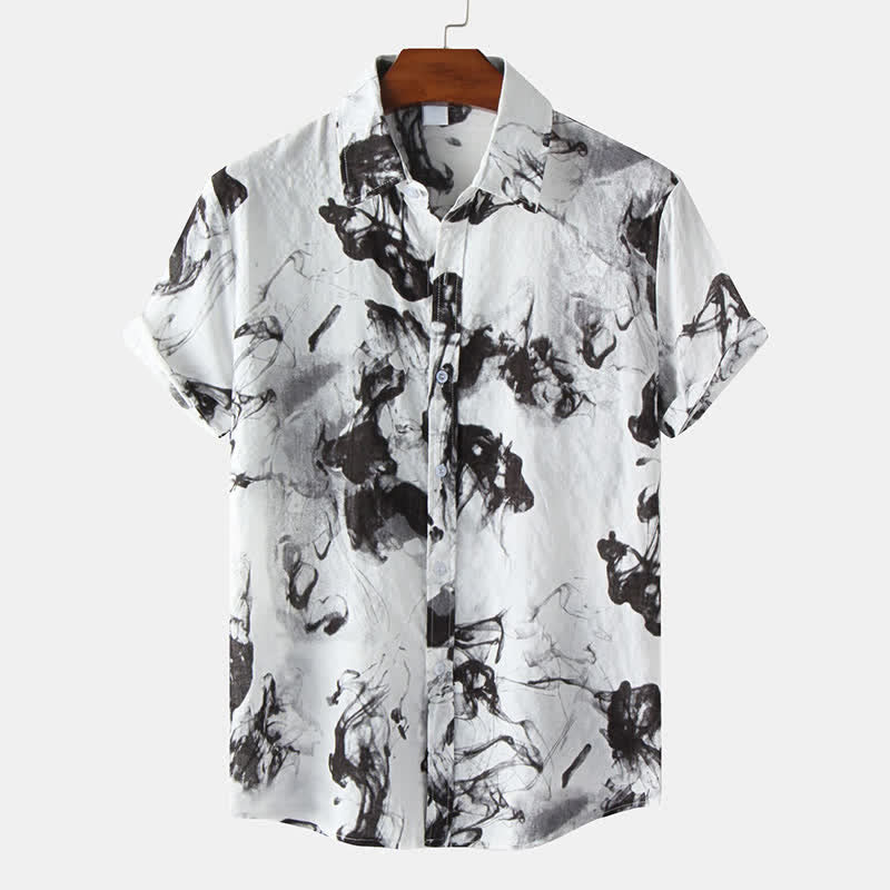 Buddha Stones Summer Casual Button-Up Ink Print Men's Short Sleeve Shirts - Black - US/UK/AU46,EU56 (3XL) - image 0
