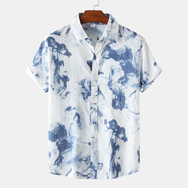 Buddha Stones Summer Casual Button-Up Ink Print Men's Short Sleeve Shirts - SteelBlue - US/UK/AU46,EU56 (3XL) - image 8