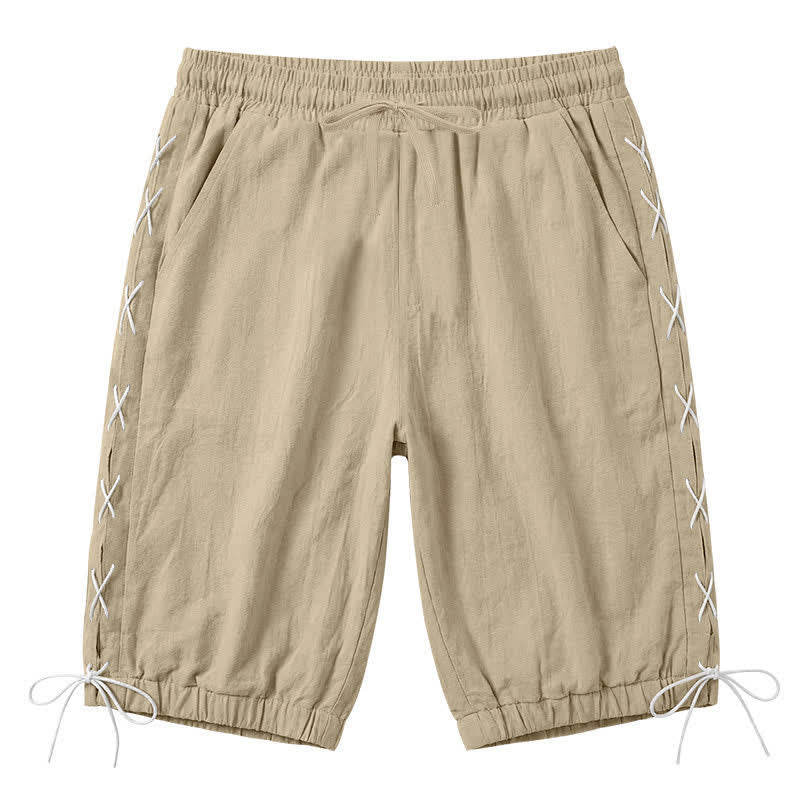 Buddha Stones Summer Casual Drawstring Side Slit Solid Bermuda Shorts Men's Straight Leg Pants With Pockets - Tan - US/UK/AU44,EU54 (3XL) - image 0