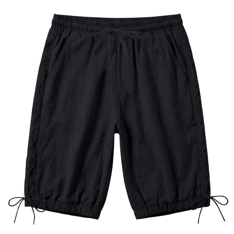 Buddha Stones Summer Casual Drawstring Side Slit Solid Bermuda Shorts Men's Straight Leg Pants With Pockets - Black - US/UK/AU44,EU54 (3XL) - image 9
