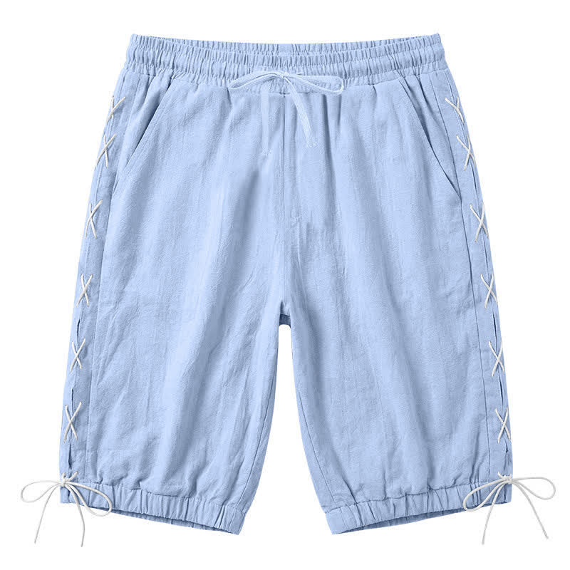 Buddha Stones Summer Casual Drawstring Side Slit Solid Bermuda Shorts Men's Straight Leg Pants With Pockets - LightBlue - US/UK/AU44,EU54 (3XL) - image 16