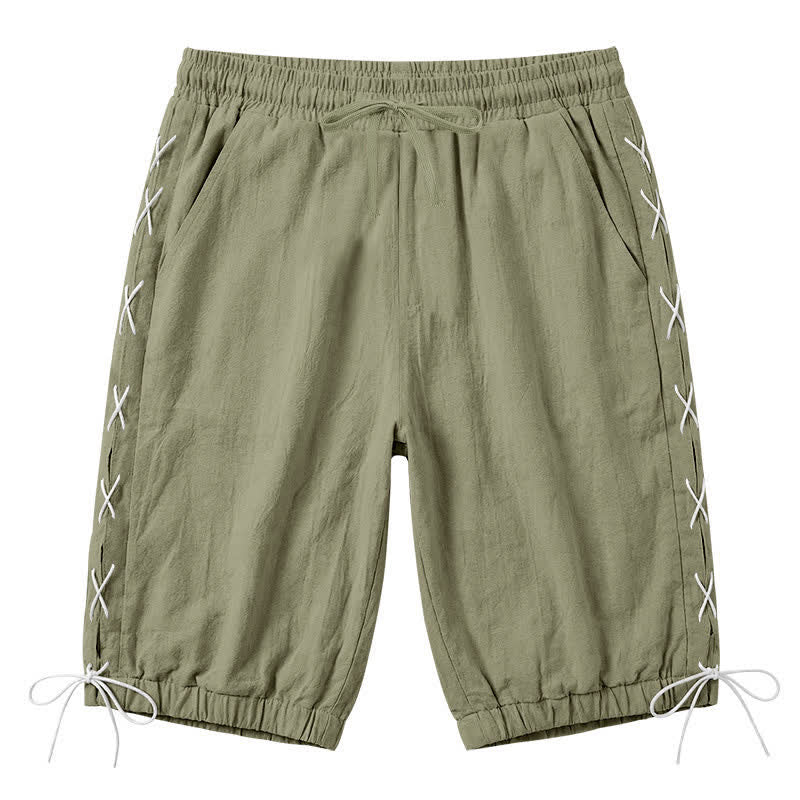 Buddha Stones Summer Casual Drawstring Side Slit Solid Bermuda Shorts Men's Straight Leg Pants With Pockets - OliveDrab - US/UK/AU44,EU54 (3XL) - image 25