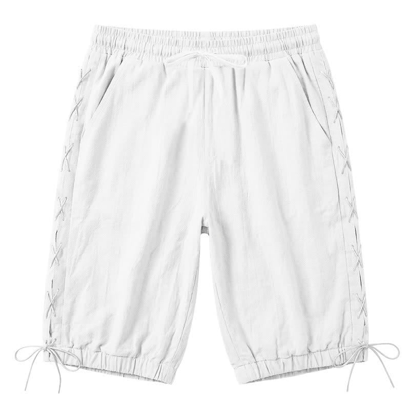 Buddha Stones Summer Casual Drawstring Side Slit Solid Bermuda Shorts Men's Straight Leg Pants With Pockets - White - US/UK/AU44,EU54 (3XL) - image 50