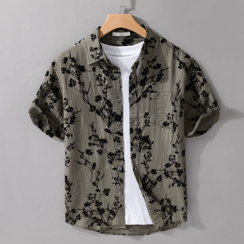 Buddha Stones Summer Casual Button-Up Floral Men's Short Sleeve Shirt With Decorative Pocket - OliveDrab - US/UK/AU44,EU54 (3XL) - image 0
